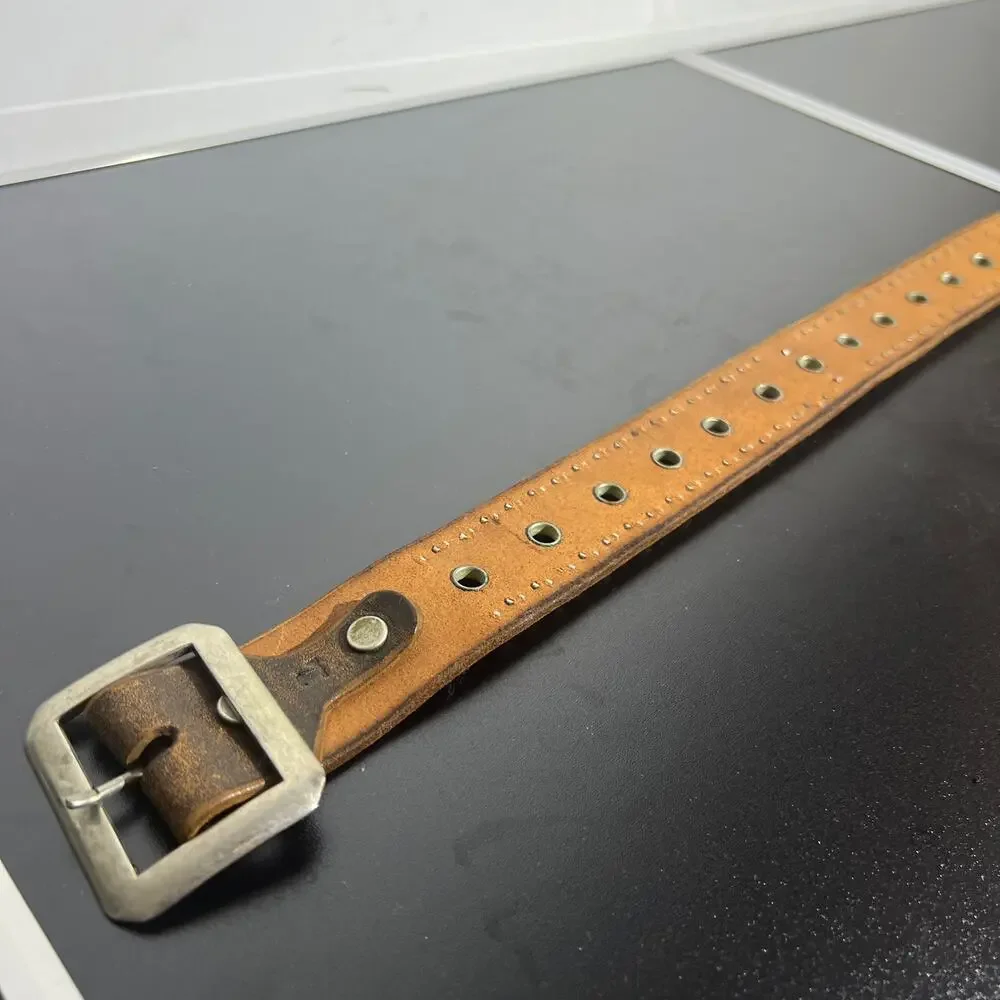 HTC Hollywood Trading Company Studded Grommet Leather Belt Brown 40